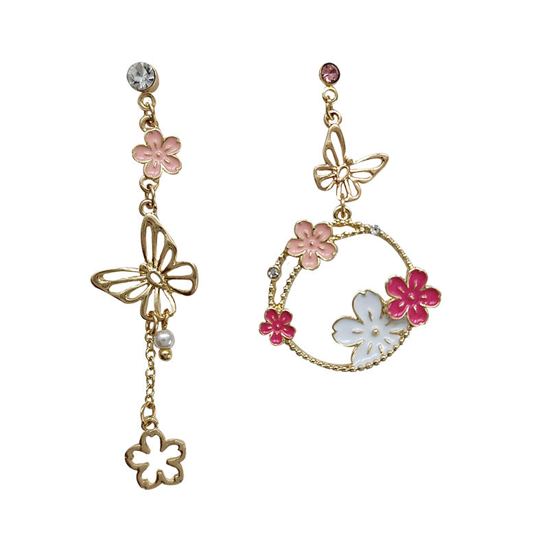 Gold Drop Dangle Butterfly and Flower Earring