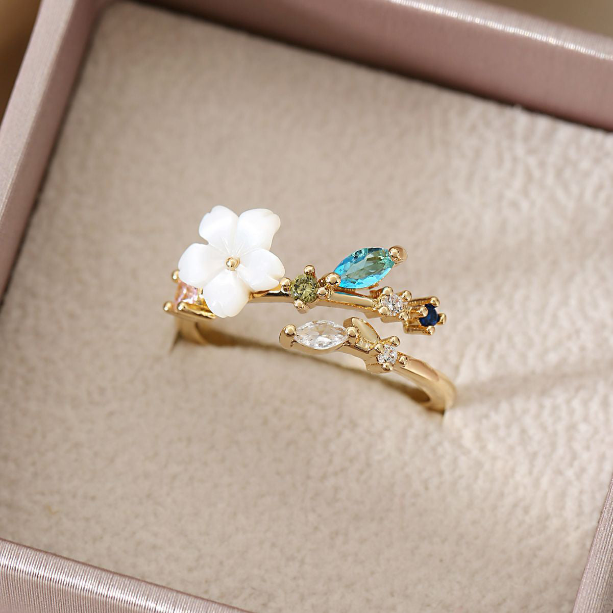 Gold Plated Crystal Flower Ring