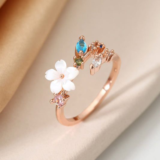 Rose Gold Plated Crystal Flower Ring