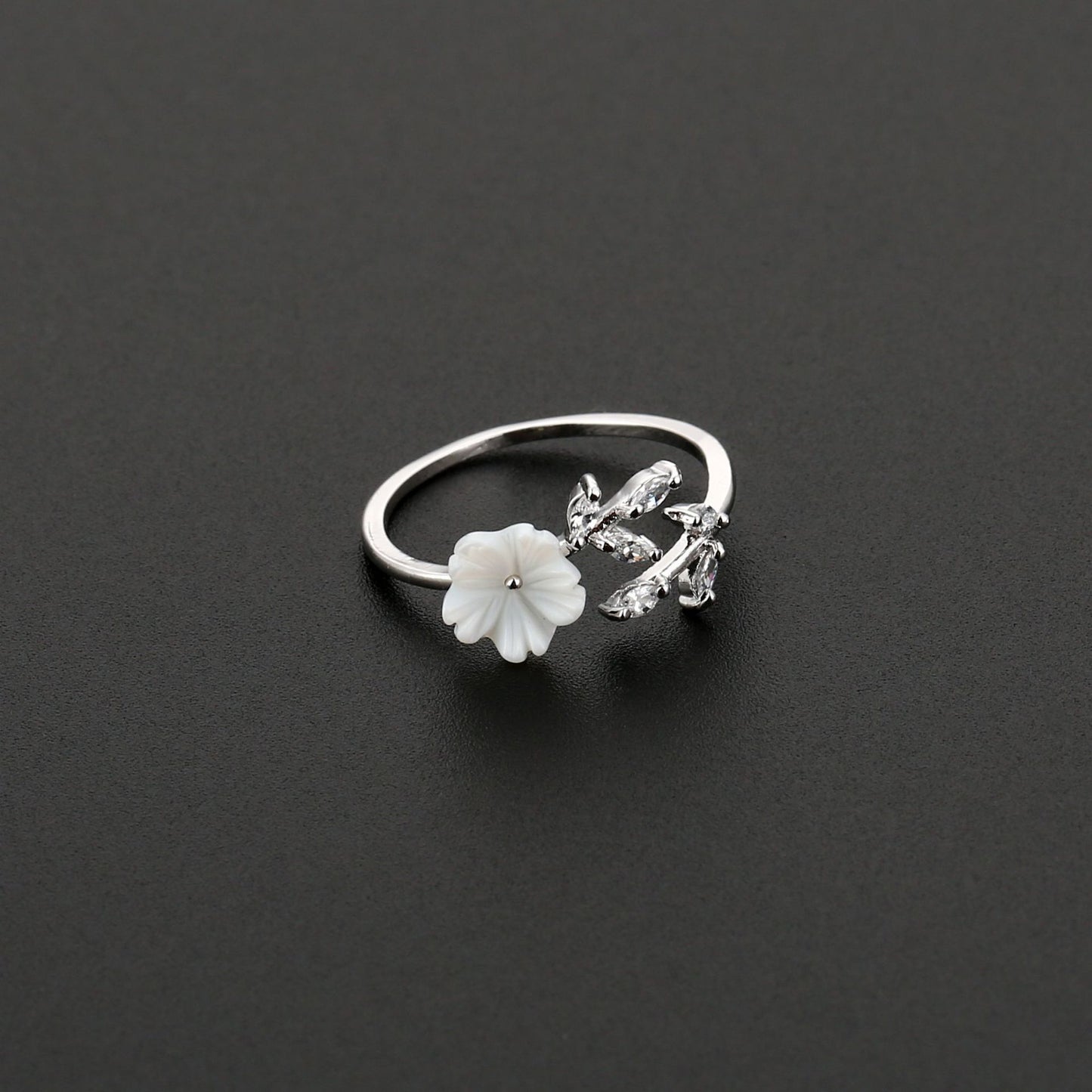 Silver Plated Crystal Flower Ring