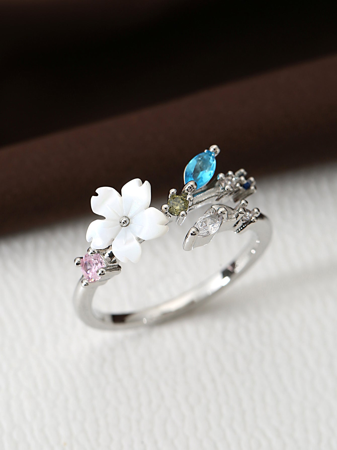 Silver Plated Crystal Flower Ring