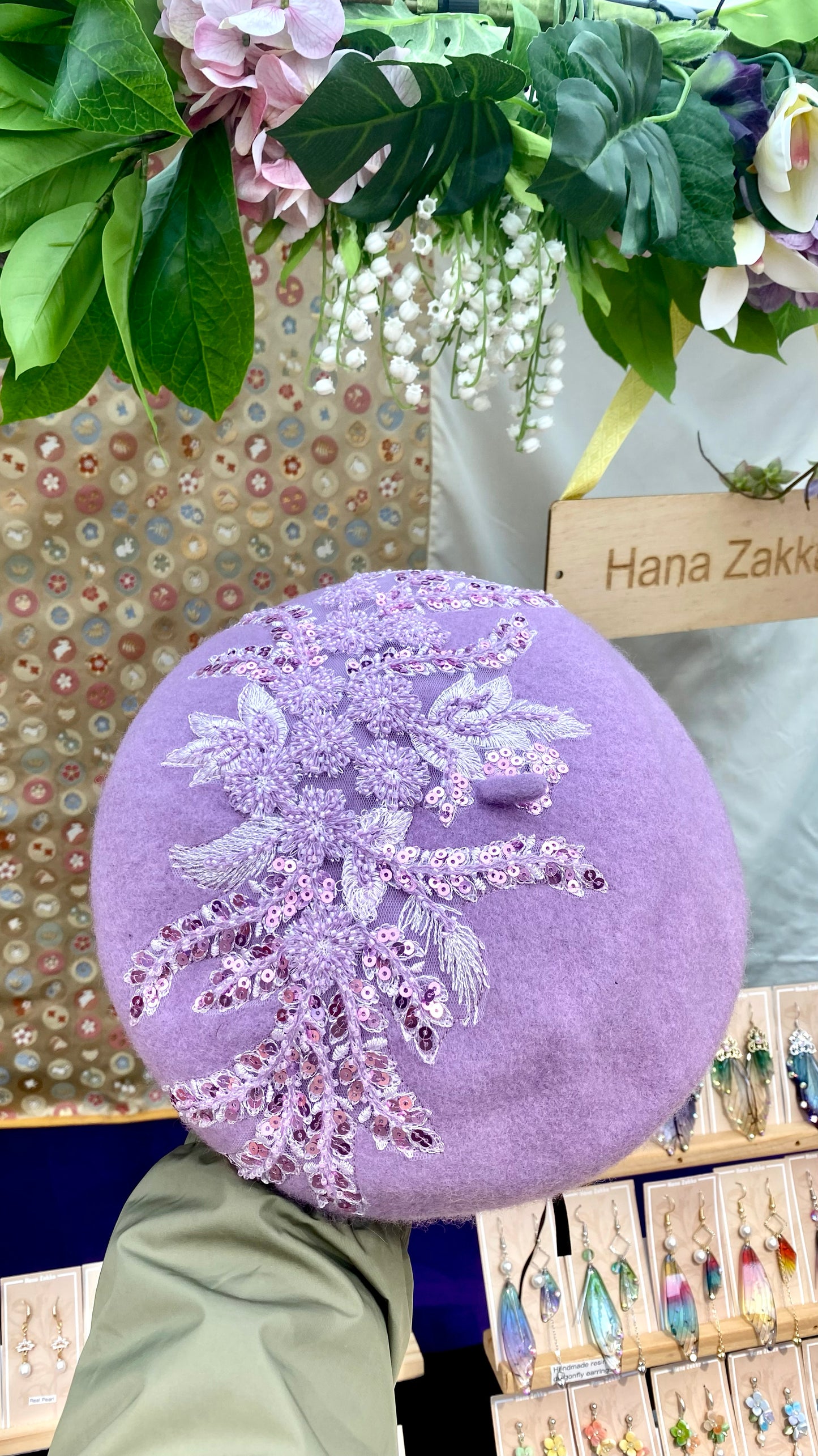 Handmade Embroidered Wool Beret Hat - Sparkle