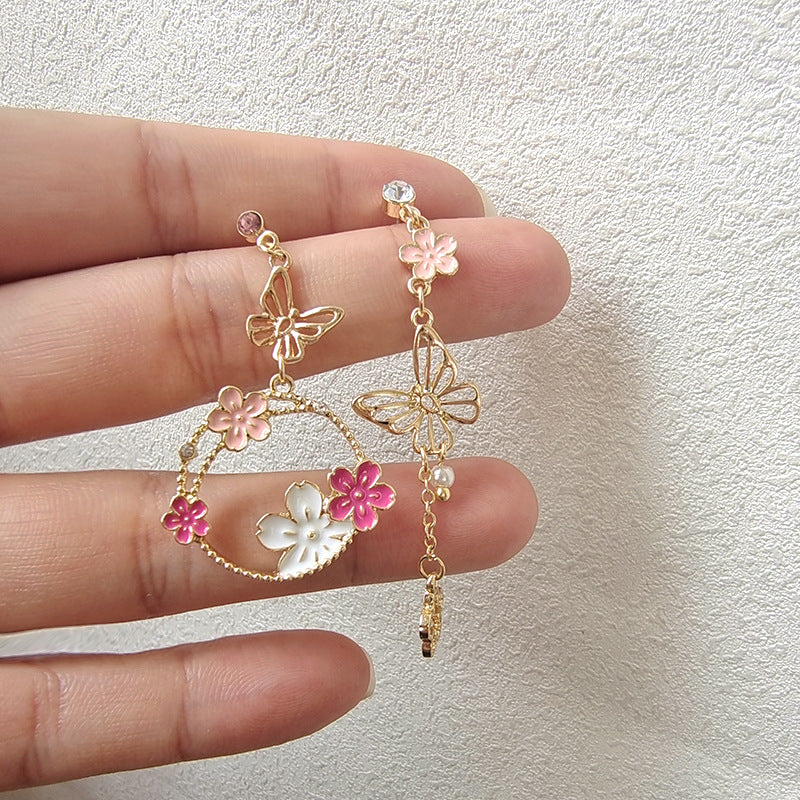 Gold Drop Dangle Butterfly and Flower Earring