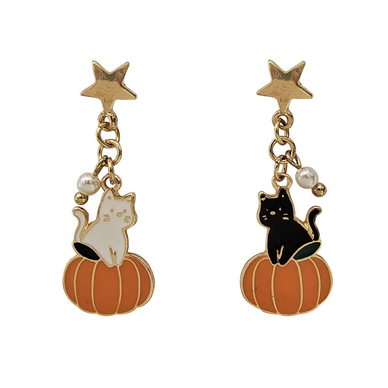 Gold Drop Dangle Cat Earring