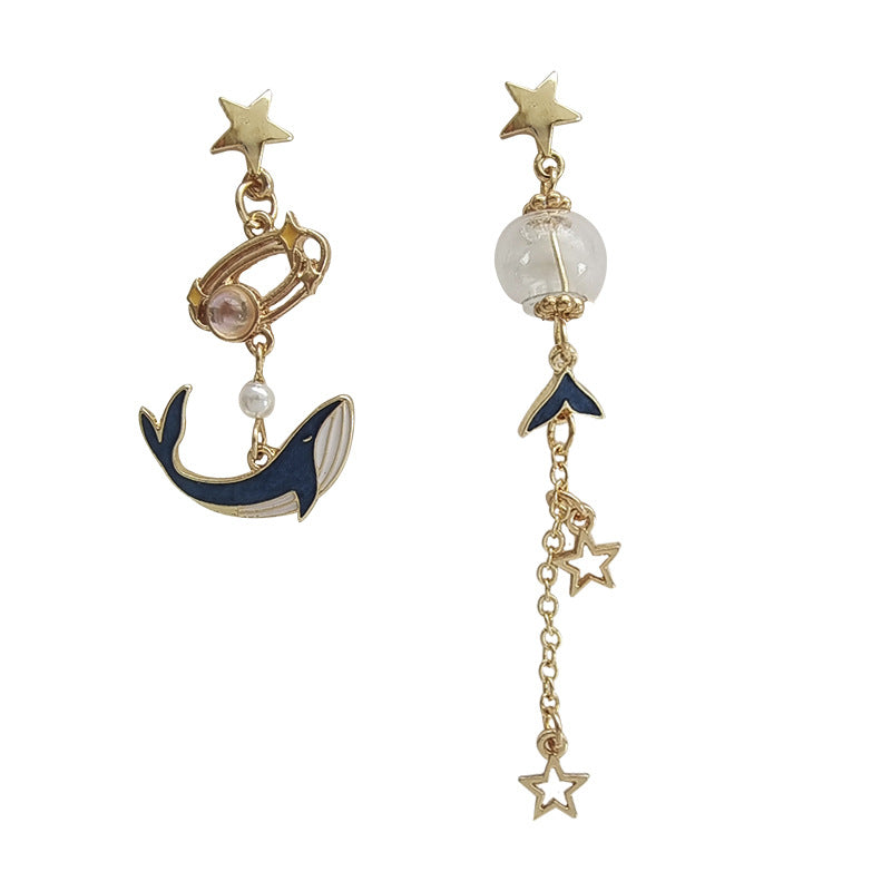 Gold Drop Dangle Whale and Star Earring