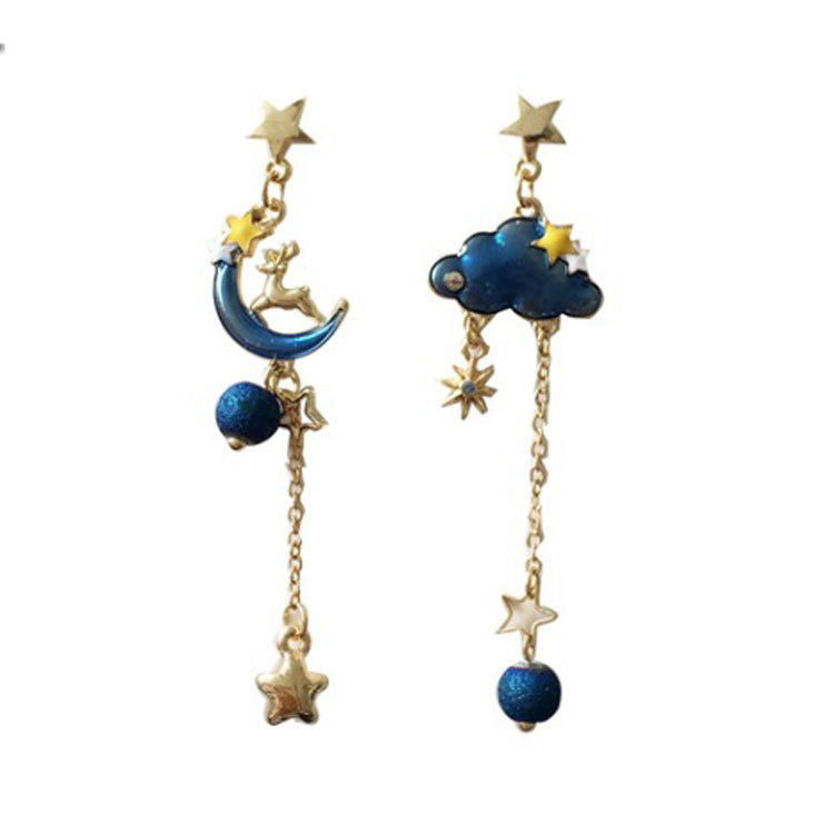 Gold Drop Dangle Moon and Cloud Earring