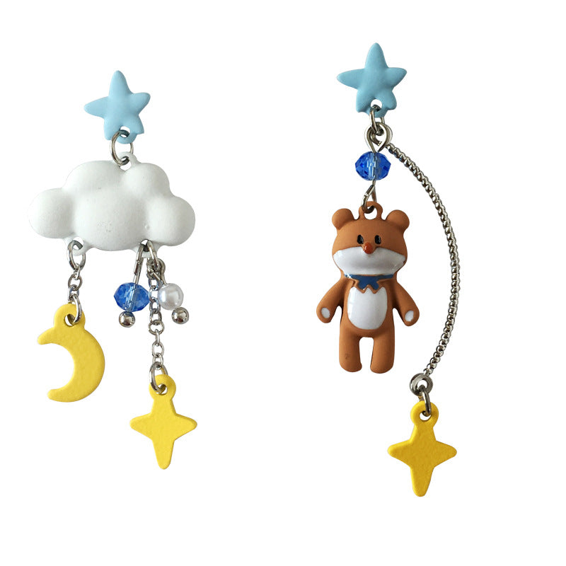 Gold Drop Dangle Bear and Cloud Earring