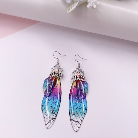 Silver Drop Dangle Dragonfly Earring