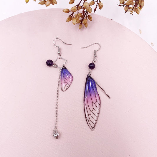 Silver Drop Dangle Dragonfly Mismatched Earring