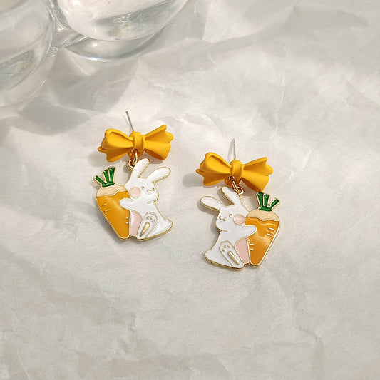 Gold Drop Dangle Rabbit and Carrot Earring