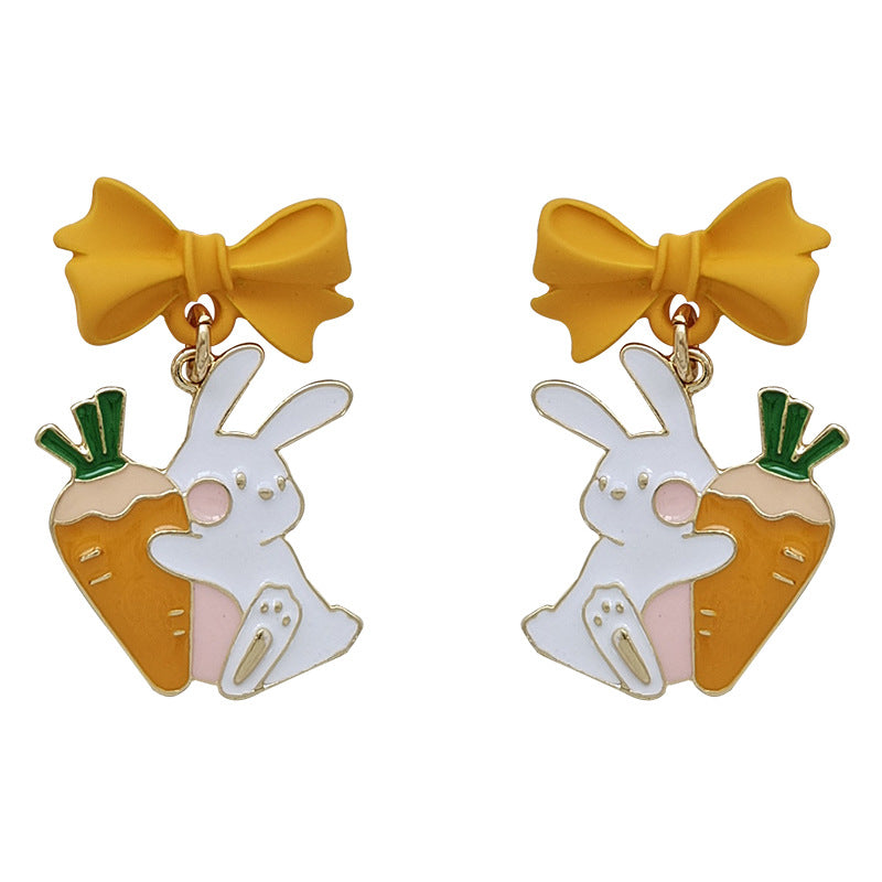 Gold Drop Dangle Rabbit and Carrot Earring